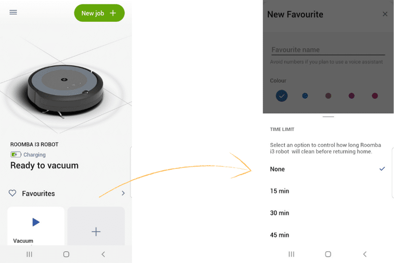 Die Reinigungszeit des Roomba i3 wird in der Handyapp festgelegt